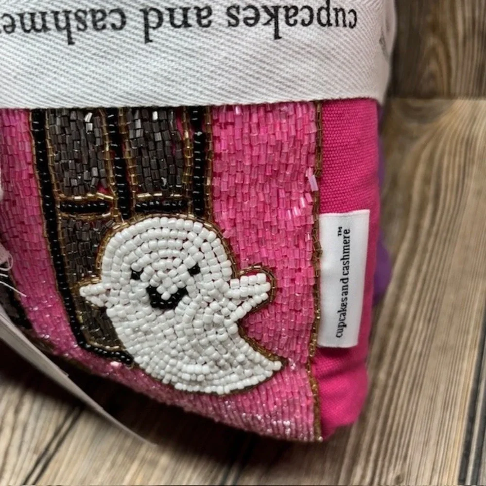 Cupcakes &Cashmere Purple and Pink Haunted House Ghost Beaded Pillows Halloween